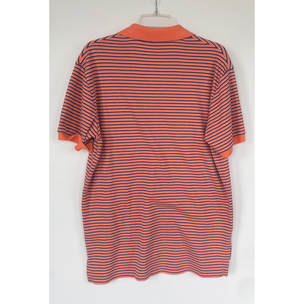 Polo Ralph Lauren Mens Medium Orange Navy Striped Short Sleeve Polo Shirt Cotton - Picture 2 of 6